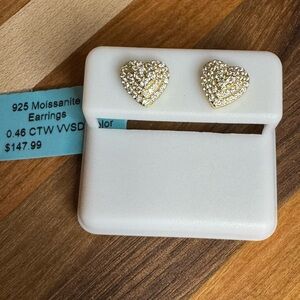 Gold tone 925 Moissanite heart earrings
